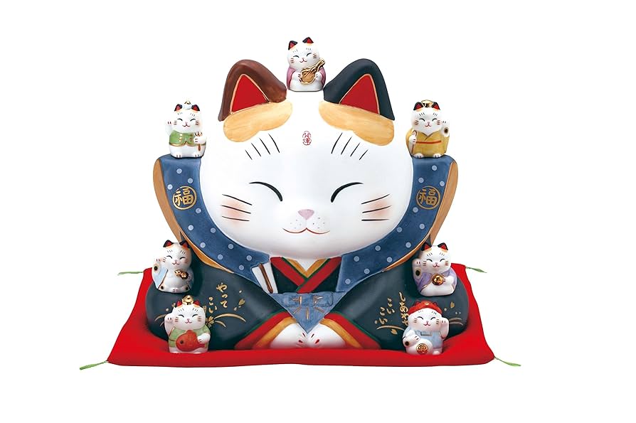 福助 招き福助 招き猫 Amazon.co.jp: 彩絵 七福神 福助 招き猫 7号 置き物 7539